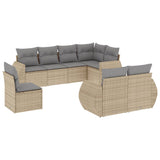 8 Piece Garden Sofa Set with Cushions Beige Poly Rattan - Front View