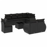 9 Piece Garden Sofa Set with Cushions Black Poly Rattan - Front View