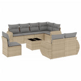 9 Piece Garden Sofa Set with Cushions Beige Poly Rattan - Front View