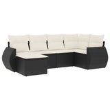 6 Piece Garden Sofa Set with Cushions Black Poly Rattan - Front View