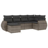 6 Piece Garden Sofa Set with Cushions Grey Poly Rattan - Front View