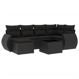 7 Piece Garden Sofa Set with Cushions Black Poly Rattan - Front View