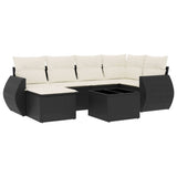 7 Piece Garden Sofa Set with Cushions Black Poly Rattan - Front View