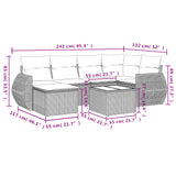 7 Piece Garden Sofa Set with Cushions Black Poly Rattan - Side View
