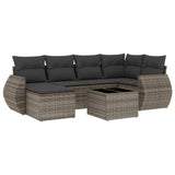7 Piece Garden Sofa Set with Cushions Grey Poly Rattan - Front View
