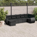 7 Piece Garden Sofa Set with Cushions Black Poly Rattan