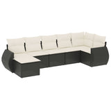 7 Piece Garden Sofa Set with Cushions Black Poly Rattan - Front View