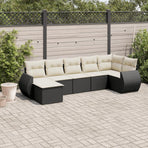 7 Piece Garden Sofa Set with Cushions Black Poly Rattan