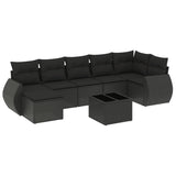 8 Piece Garden Sofa Set with Cushions Black Poly Rattan - Front View
