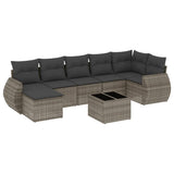 8 Piece Garden Sofa Set with Cushions Grey Poly Rattan - Front View