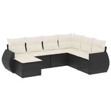 7 Piece Garden Sofa Set with Cushions Black Poly Rattan - Front View