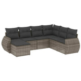 7 Piece Garden Sofa Set with Cushions Grey Poly Rattan - Front View