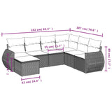 7 Piece Garden Sofa Set with Cushions Grey Poly Rattan - Side View