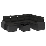 8 Piece Garden Sofa Set with Cushions Black Poly Rattan - Front View