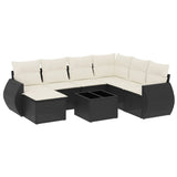 8 Piece Garden Sofa Set with Cushions Black Poly Rattan - Front View