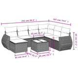 8 Piece Garden Sofa Set with Cushions Black Poly Rattan - Side View