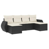 6 Piece Garden Sofa Set with Cushions Black Poly Rattan - Front View