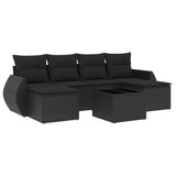 7 Piece Garden Sofa Set with Cushions Black Poly Rattan
