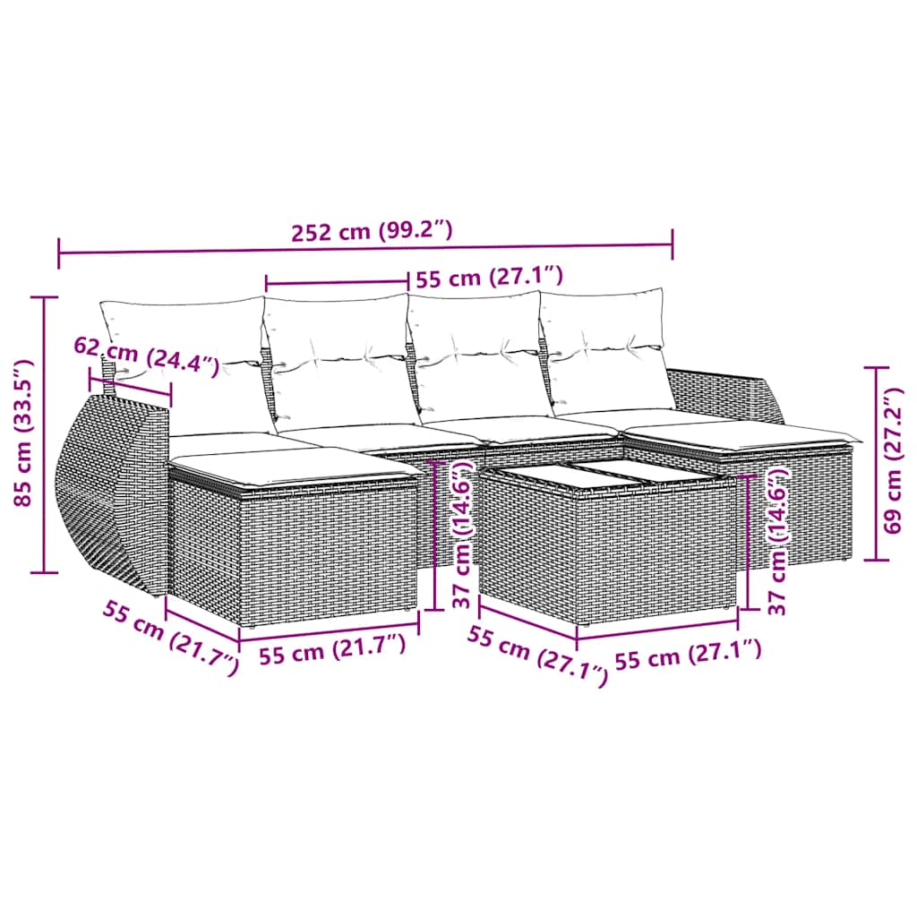 7 Piece Garden Sofa Set with Cushions Black Poly Rattan