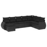 8 Piece Garden Sofa Set with Cushions Black Poly Rattan - Front View