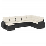 8 Piece Garden Sofa Set with Cushions Black Poly Rattan - Front View