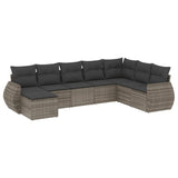 8 Piece Garden Sofa Set with Cushions Grey Poly Rattan - Front View