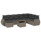 9 Piece Garden Sofa Set with Cushions Grey Poly Rattan - Front View
