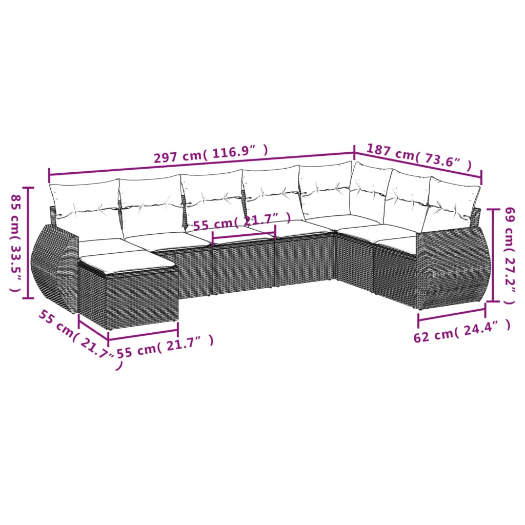 9 Piece Garden Sofa Set with Cushions Grey Poly Rattan