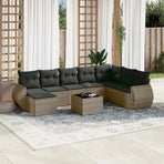 9 Piece Garden Sofa Set with Cushions Grey Poly Rattan