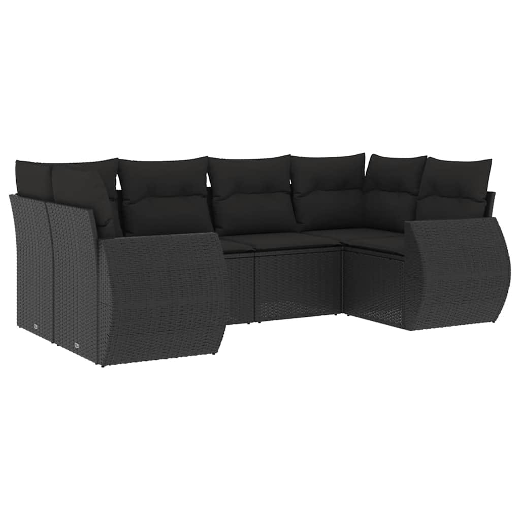 6 Piece Garden Sofa Set with Cushions Black Poly Rattan