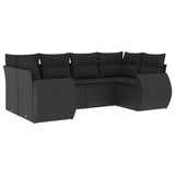 6 Piece Garden Sofa Set with Cushions Black Poly Rattan - Front View