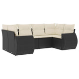 6 Piece Garden Sofa Set with Cushions Black Poly Rattan - Front View