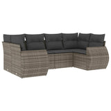 6 Piece Garden Sofa Set with Cushions Grey Poly Rattan - Front View