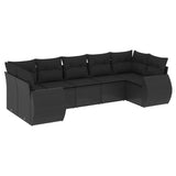 7 Piece Garden Sofa Set with Cushions Black Poly Rattan - Front View