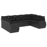 9 Piece Garden Sofa Set with Cushions Black Poly Rattan - Front View