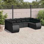 9 Piece Garden Sofa Set with Cushions Black Poly Rattan