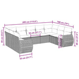 9 Piece Garden Sofa Set with Cushions Black Poly Rattan - Side View