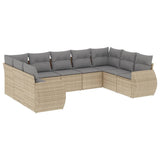 9 Piece Garden Sofa Set with Cushions Beige Poly Rattan - Front View
