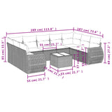 10 Piece Garden Sofa Set with Cushions Grey Poly Rattan - Side View