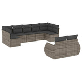 9 Piece Garden Sofa Set with Cushions Grey Poly Rattan - Front View