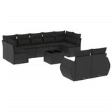 10 Piece Garden Sofa Set with Cushions Black Poly Rattan - Front View