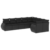 9 Piece Garden Sofa Set with Cushions Black Poly Rattan - Front View