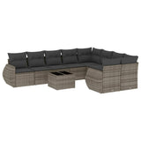 10 Piece Garden Sofa Set with Cushions Grey Poly Rattan