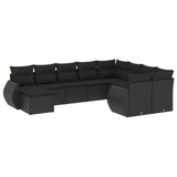 10 Piece Garden Sofa Set with Cushions Black Poly Rattan - Front View