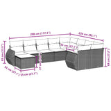 10 Piece Garden Sofa Set with Cushions Black Poly Rattan - Side View