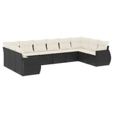 10 Piece Garden Sofa Set with Cushions Black Poly Rattan - Front View