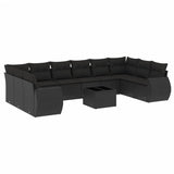11 Piece Garden Sofa Set with Cushions Black Poly Rattan - Front View