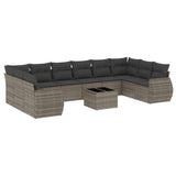 11 Piece Garden Sofa Set with Cushions Grey Poly Rattan - Front View