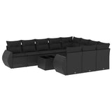 11 Piece Garden Sofa Set with Cushions Black Poly Rattan - Front View