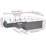 11 Piece Garden Sofa Set with Cushions Black Poly Rattan - Side View